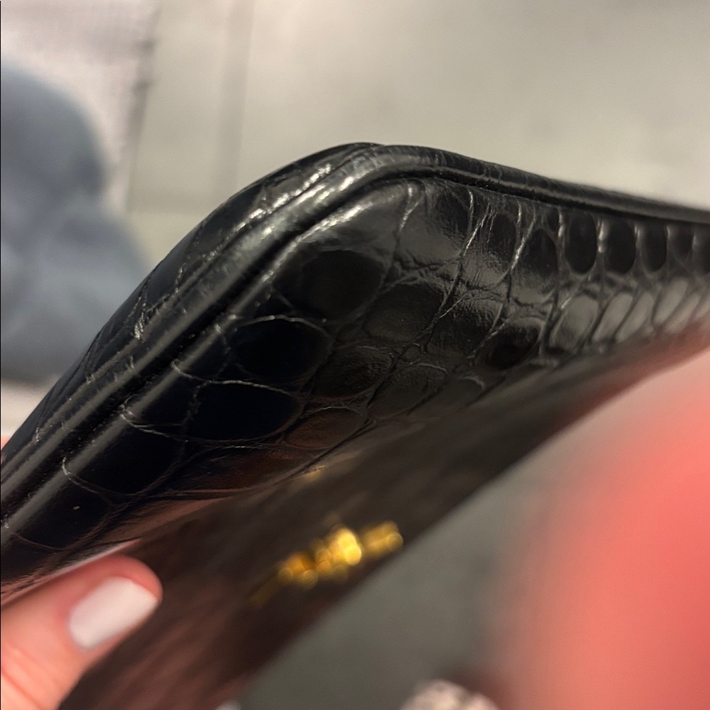 Saint Laurent YSL Black Crocodile Large Embossed Clutch Pouch $825 - Picture 10 of 10